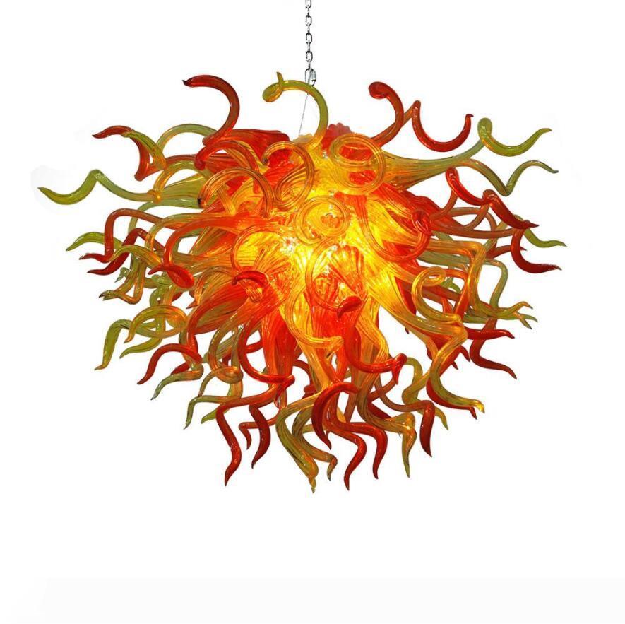 Rattan Ball Lamps in red and gold with LED lighting, featuring a European-inspired modern design and crafted from blown glass for elegant chandelier illumination