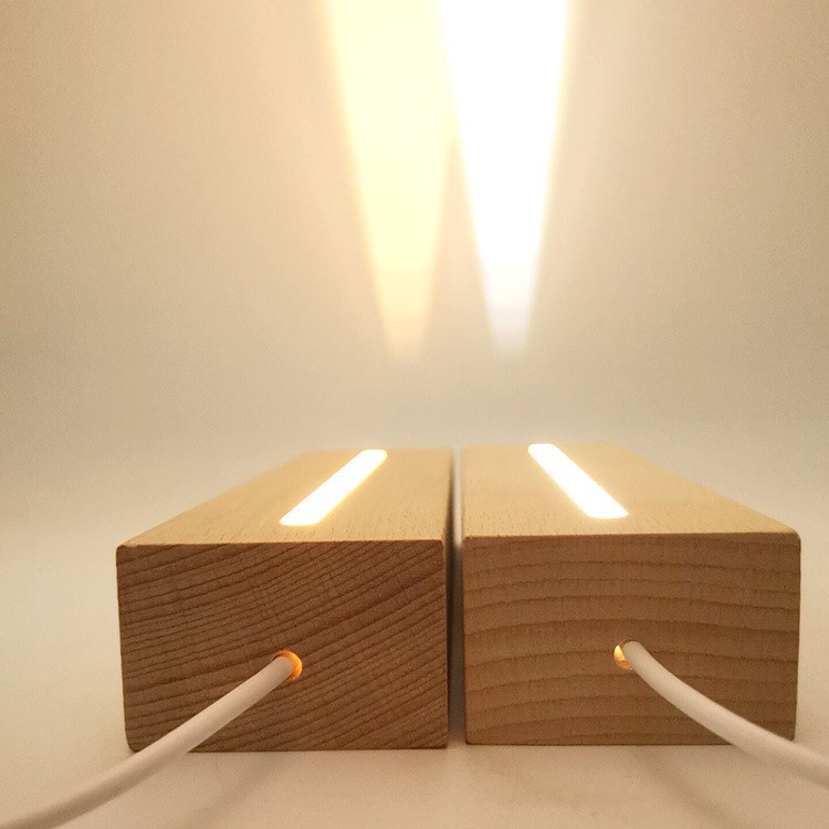 Rectangle Beech Wood USB Night Light with Button Switch and Warm White LED Stand for Acrylic Display
