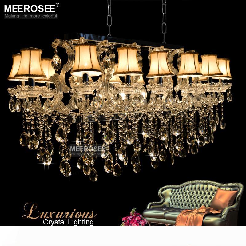Rectangle Crystal Chandelier - Modern 18-Light Pendant Fixture with Lampshades for Living Rooms and Hotels, Fast Delivery