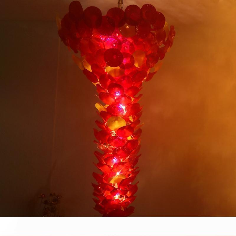Red Glass Large Chandelier Europe Style Hand Blown Trumpet Shape Glass Chandelier Staircase LED Pendant Light for Home Decor