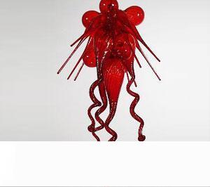 Red Murano glass chandelier with LED lighting for modern living room decor in Art Deco style