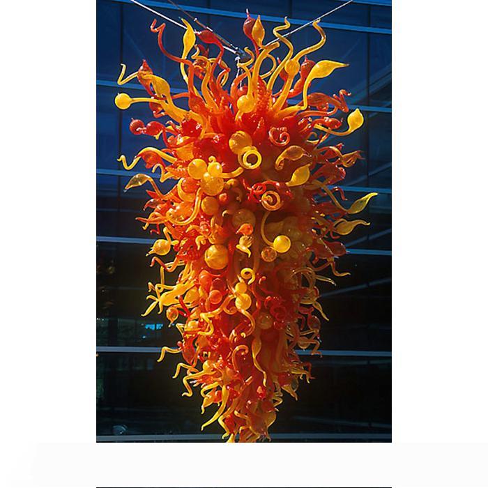 Red Orange Color Crystal Hand Blown Modern Style Chain Chandelier Lighting Pendant Lamps Large Size Murano Glass