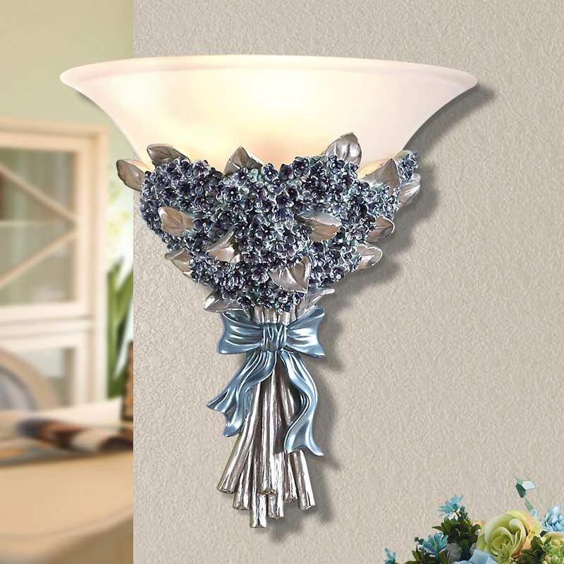 Resin floral bedside wall lamp for retro hotel decor, staircase lighting, and living room accent sconces