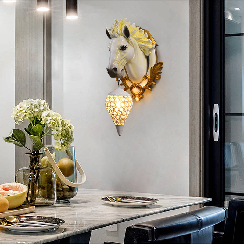 Resin Horse Wall Lamp - Vintage European Style Decorative Light for Living Room, TV Background, Bedroom, Bathroom, Hallway or Staircase LED Lighting with Pony Design