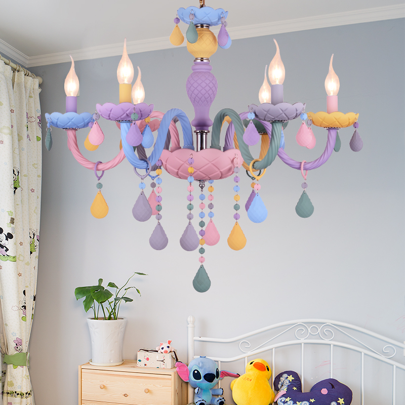 Restaurant crystal pendant lamps with colorful decor for children's bedrooms, bars, clubs, and clothing stores