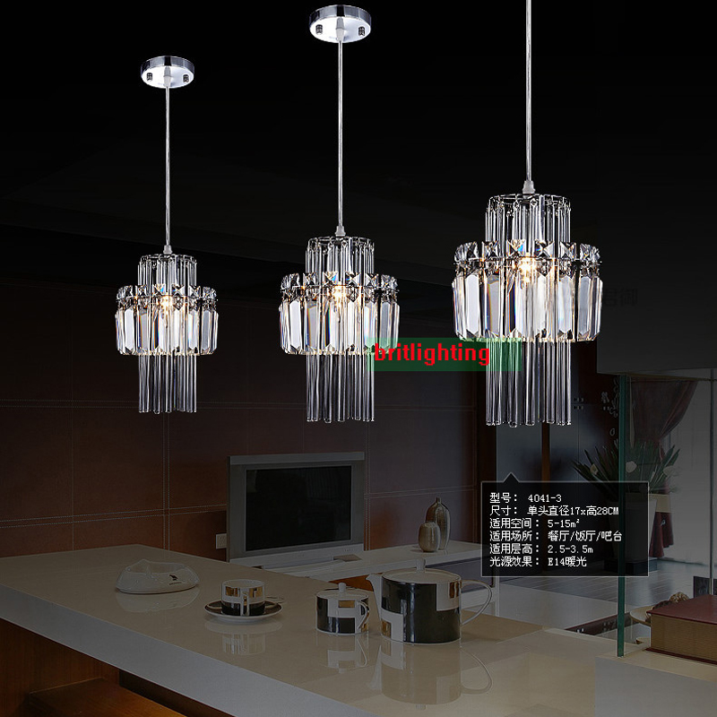 Restaurant pendant lighting with three crystal heads for modern dining rooms, living areas, bars, and bedrooms