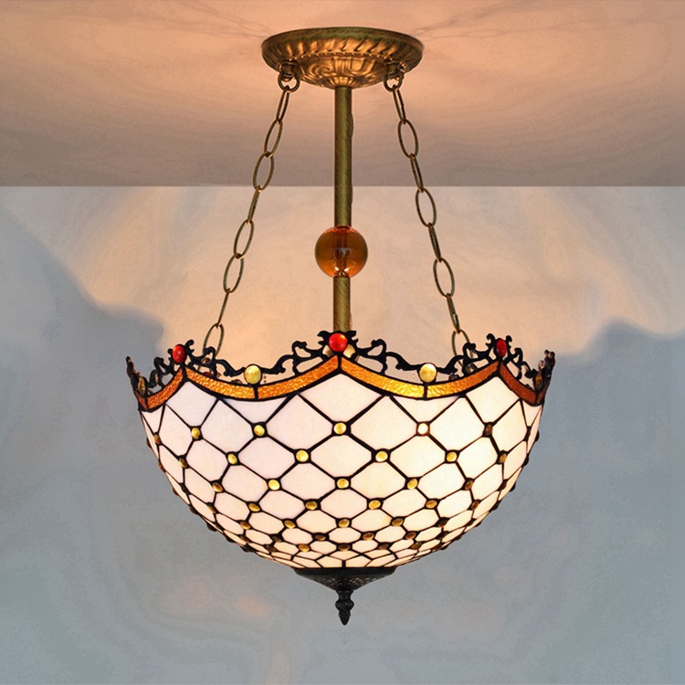 Retro European chandelier with painted mesh glass and carved fairytale design for bedroom or living room