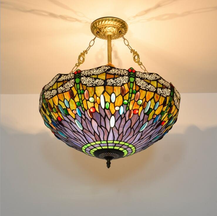 Retro industrial chandelier with stained glass, warm crystal lighting for quick delivery to bars and restaurants