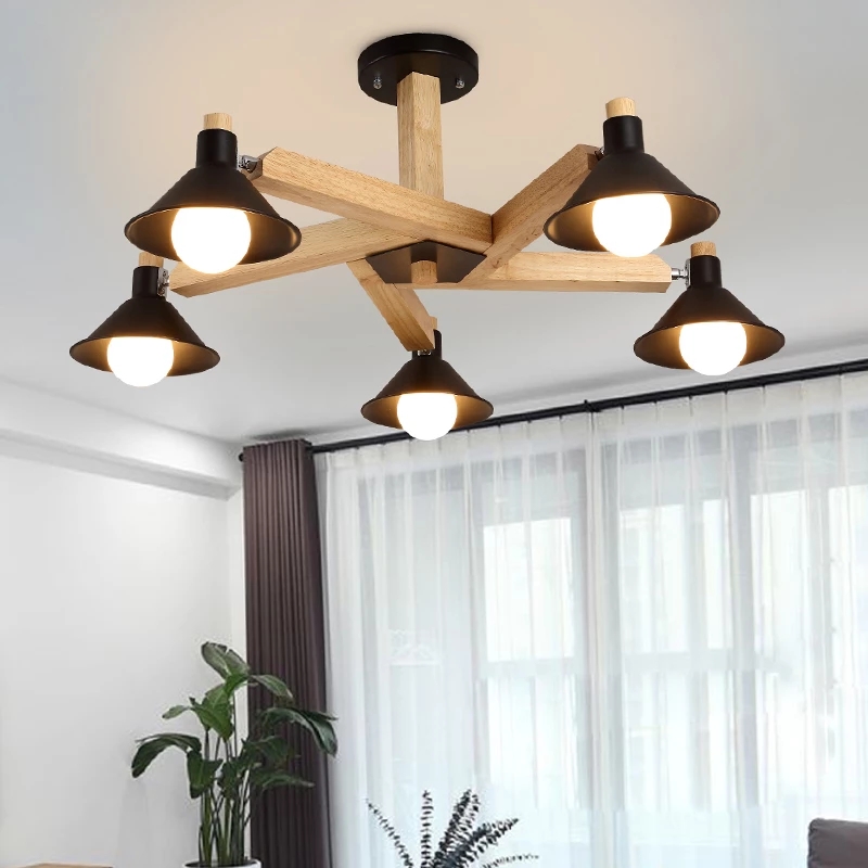Retro wooden LED ceiling lamp in Korean style for modern living spaces