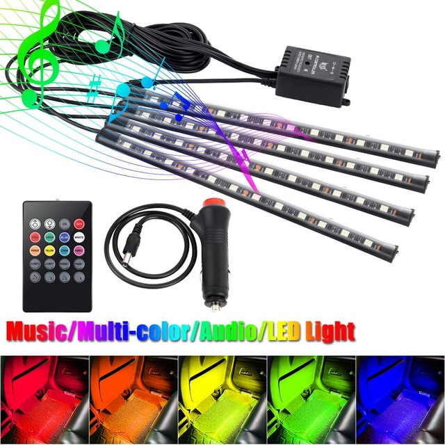 RGB car interior lighting strips with remote for music-synced ambiance
