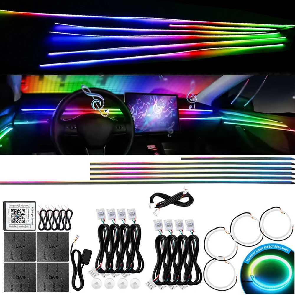 RGB LED car ambient lights with 64 colors, acrylic strips, app-controlled interior atmosphere lamp