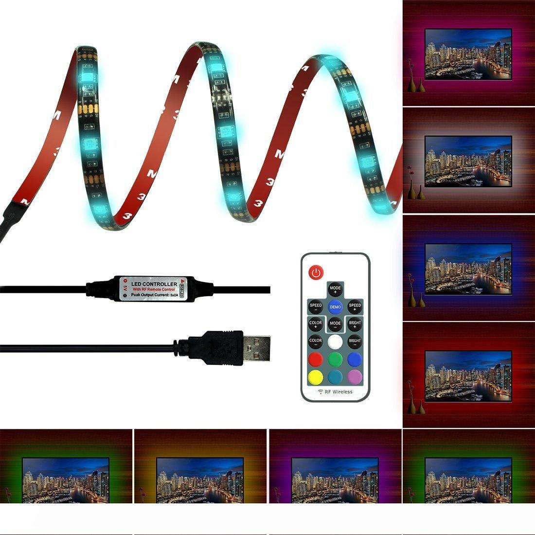 RGB LED Strip 5050 with 30 LEDs, 5V USB-powered flexible waterproof neon tape in 1M-5M lengths, includes remote for TV backlighting