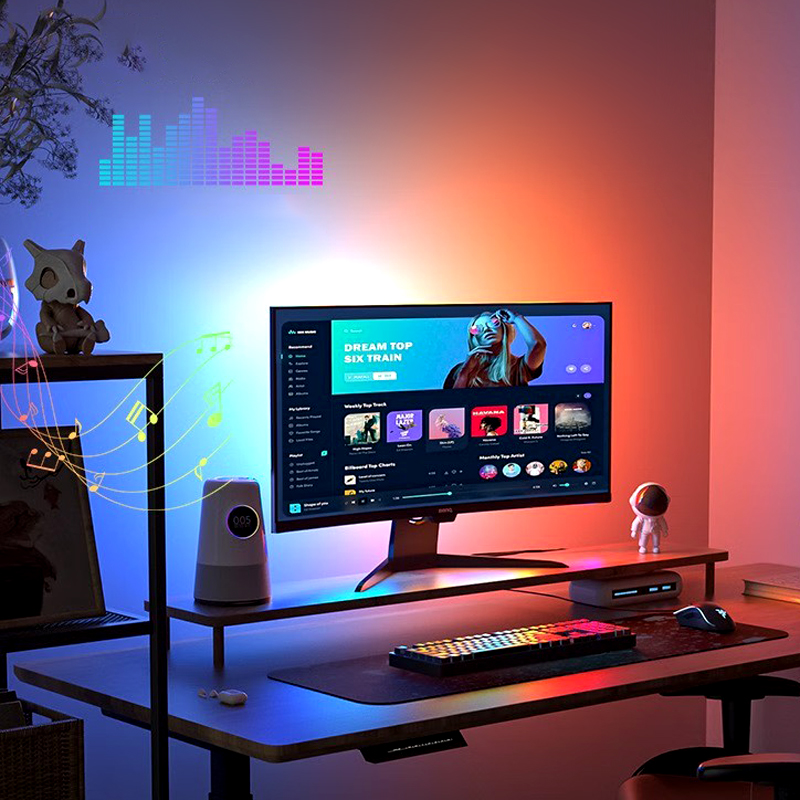 RGB LED strip for PC monitors with color sync and software-controlled ambient lighting for gaming