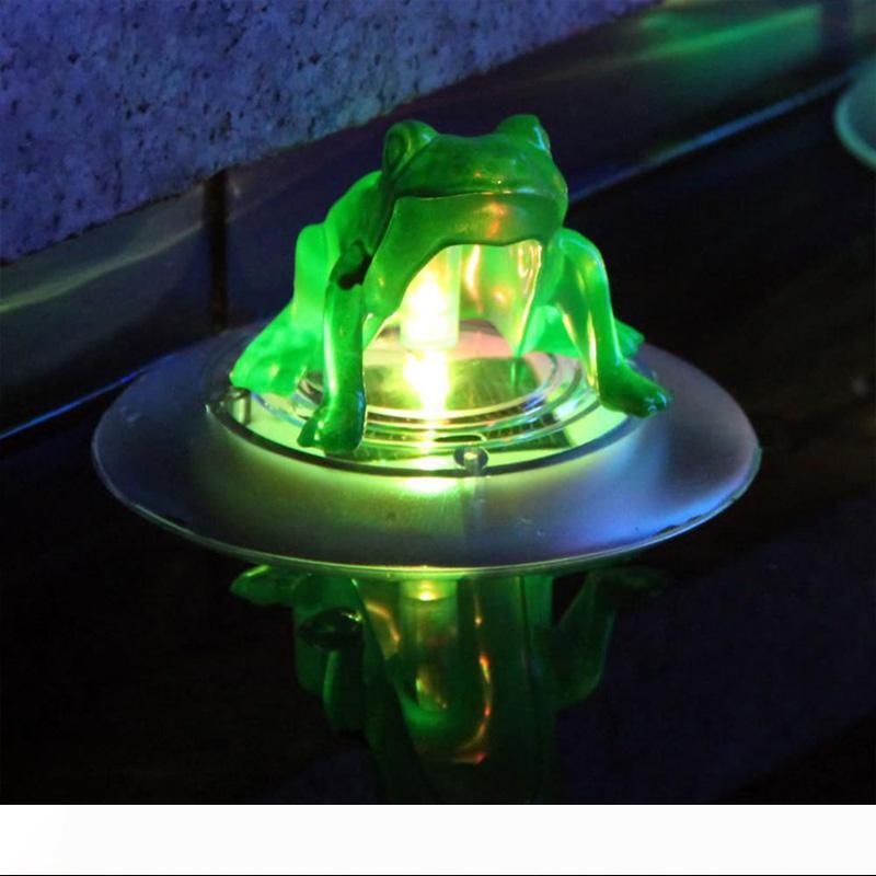 RGB solar floating LED lights with color-changing lotus frog design for outdoor pools and garden water decor, single piece