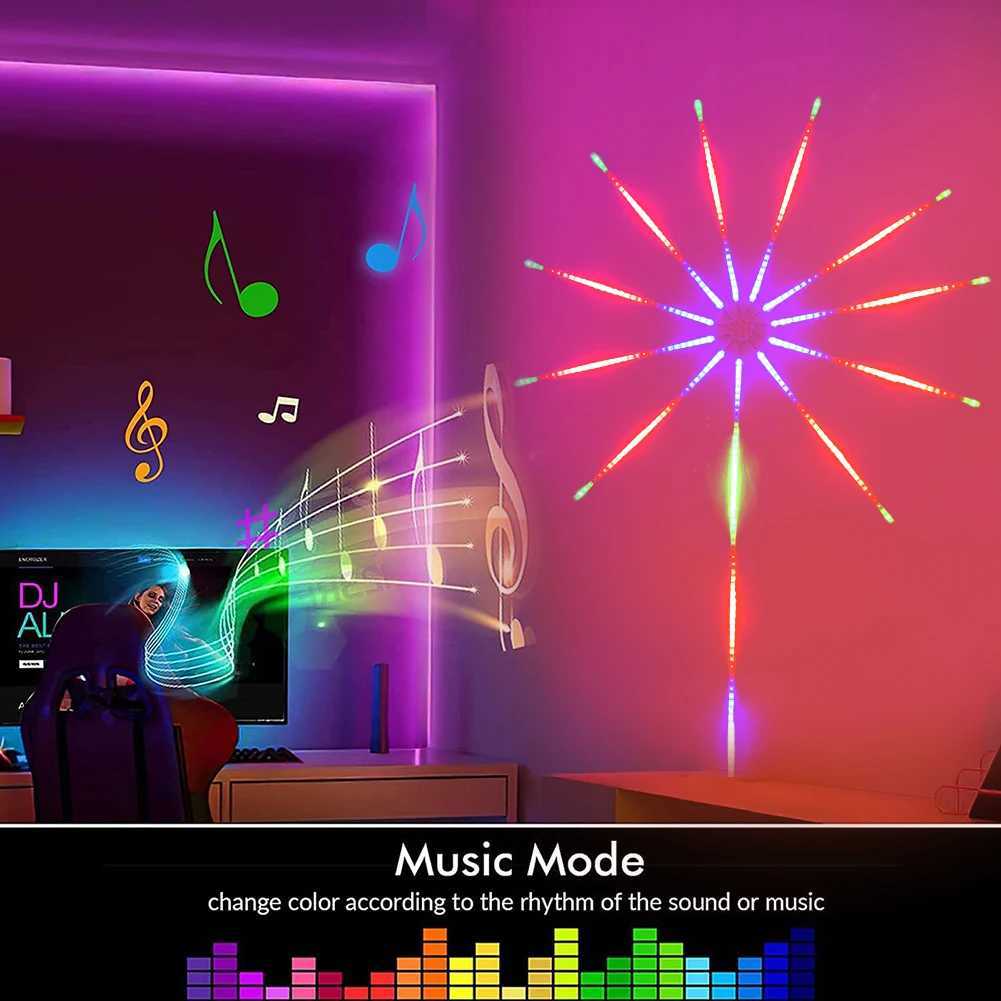 RGB sound-controlled fireworks LED strip light kit for weddings and Christmas with music sync