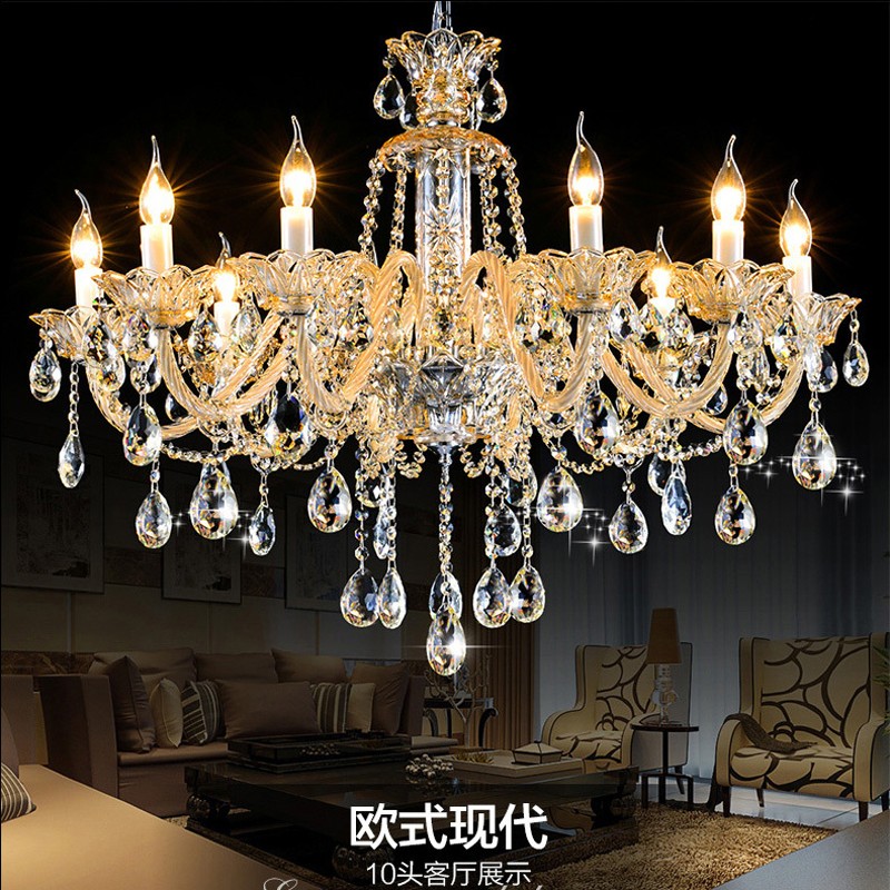 romantic champagne crystal chandeliers with chains for manor clubhouse lighting in living rooms, dining areas, and bedrooms featuring K9 crystal