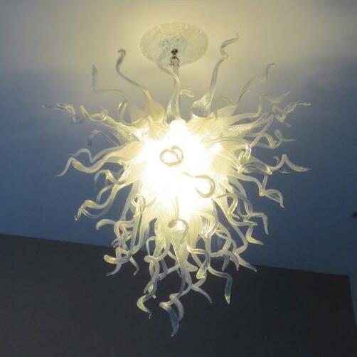 Romantic white LED chandelier with blown glass crystals, perfect for home or wedding decor