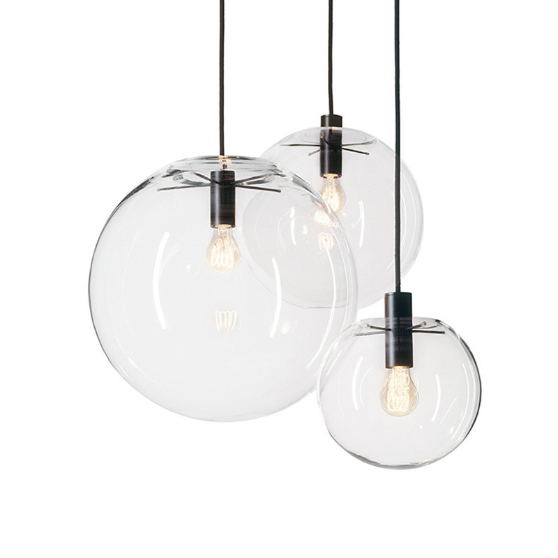 Rope pendant lights featuring chrome-finished glass globes, ideal for kitchen or home suspension with E27 bulb compatibility