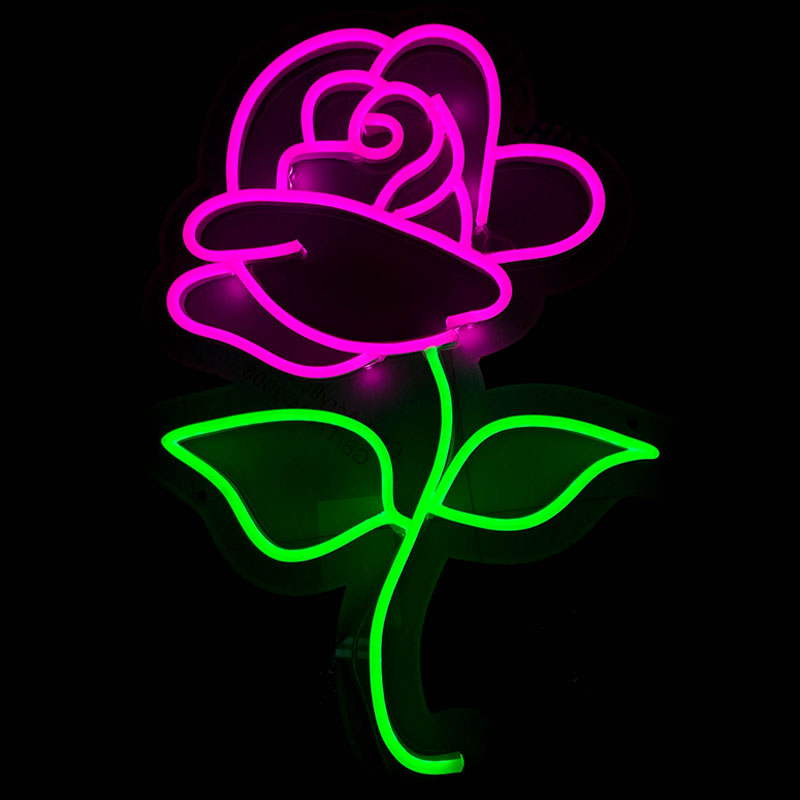 Rose-shaped romantic night light for bedroom wall decor with 12V ultra-bright neon glow