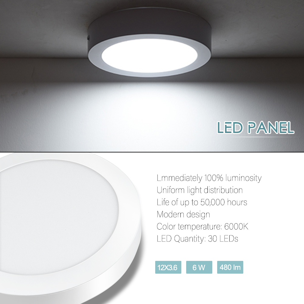 Round 6W LED panel light in cool white for office, school, hotel and home decor