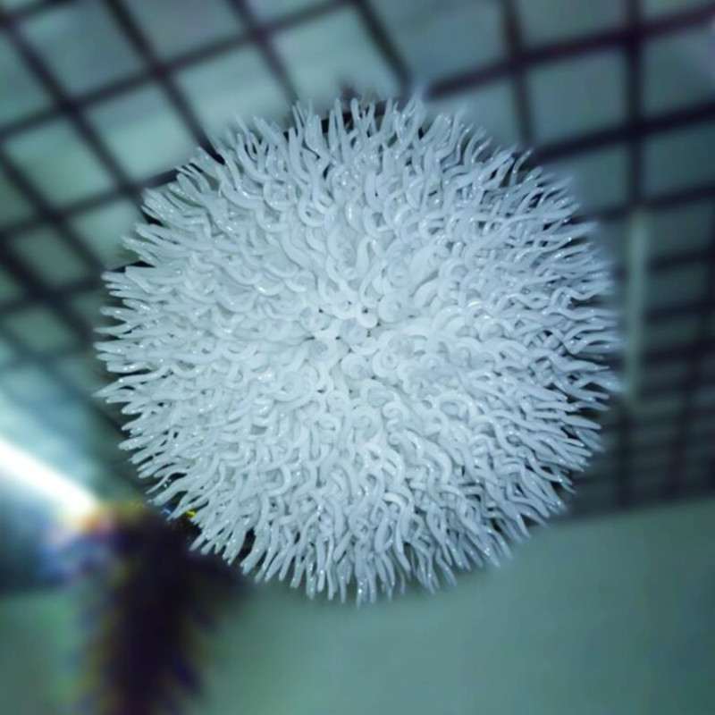 Round crystal chandeliers with white hand-blown lamps for stylish home lighting decor