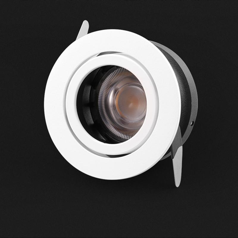 Round recessed ceiling light fixtures with GU10/MR16 bulb compatibility, featuring adjustable gimbal mounts and housing brackets for downlights