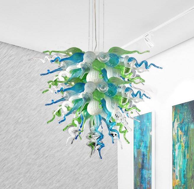 Rustic chandelier lighting with turquoise, green, and white blown glass for living room LED pendant lamps