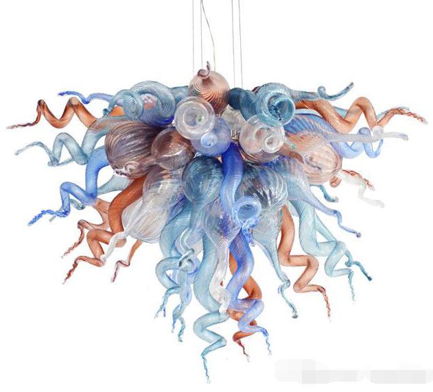 Rustic handcrafted glass chandeliers with LED lighting for stylish ceiling installation in living and dining rooms