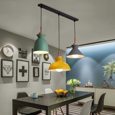 Set of 3 colorful macaroon LED pendant lamps for kitchen island or ceiling lighting