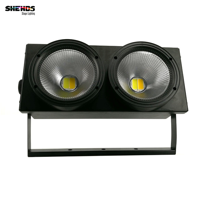 SHEHDS 2eyes 200w COB LED Blinder Light with DMX control for stage effects in cool and warm white, ideal for TV shows, parties and spectator seating