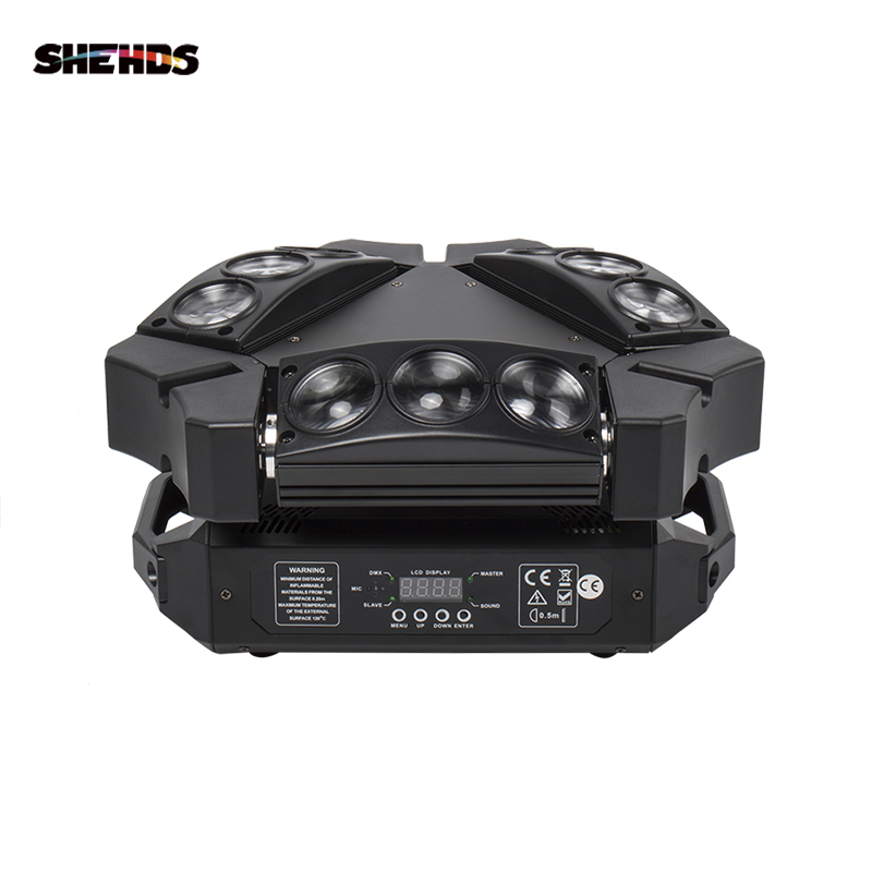 SHEHDS MINI LED 9x10W RGBW DMX Spider Light with 16/48CH control for stage and DJ moving head beam effects
