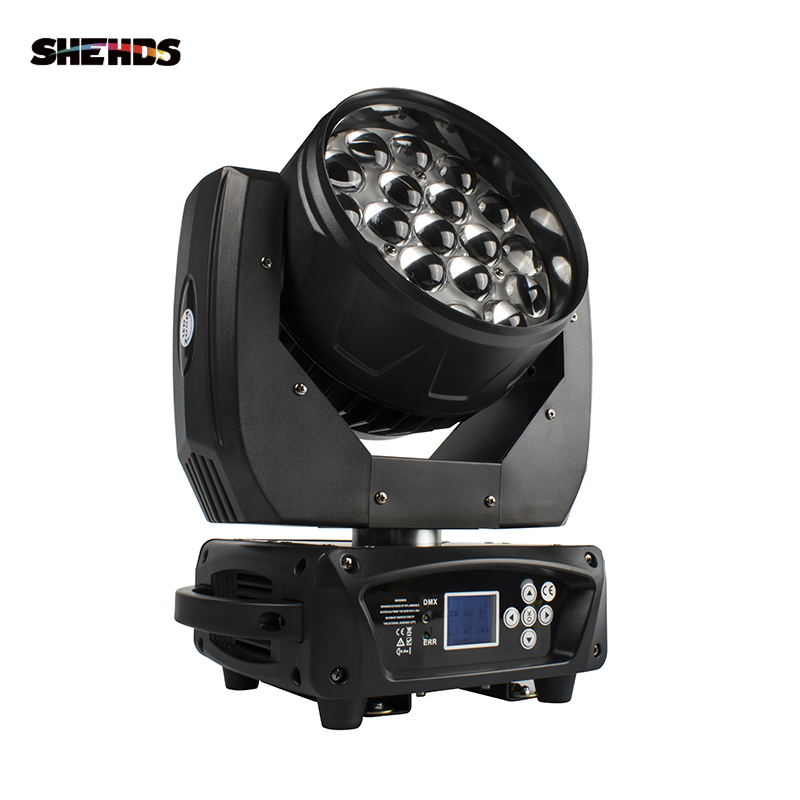 SHEHDS NEW LED Zoom Moving Head Light 19x15W RGBW Wash DMX512 Stage Lighting Professional Equipment For Dj Disco party Bar Effect Lights