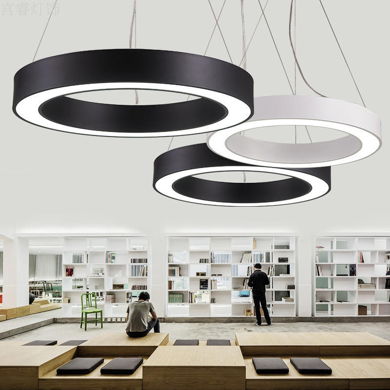 Simple circular LED pendant light with hollow design, available in 40cm, 60cm, and 80cm diameters