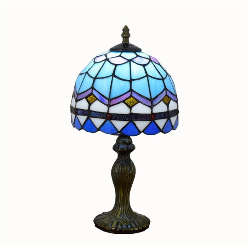 Simple European-style blue Mediterranean Tiffany stained glass lamp for living room or bedroom bedside table TF002