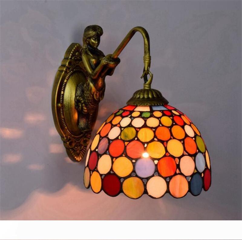 Single head E27 colored glass wall lights for bars, balconies, and aisles - 220V Tiffany-style stained glass lamp TF011
