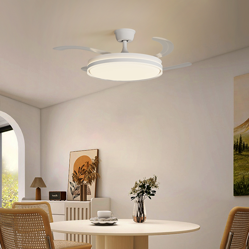 Sleek modern ceiling fan with integrated LED lighting for improved illumination and airflow, featuring a ring-shaped leafless design