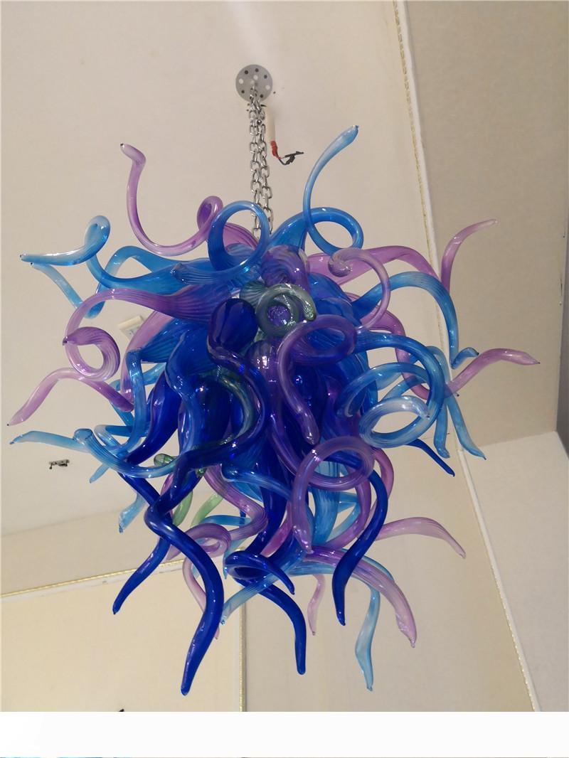 Small elegant blue glass chandelier with contemporary Italian style, ideal for decorating hotel lobbies and hallways