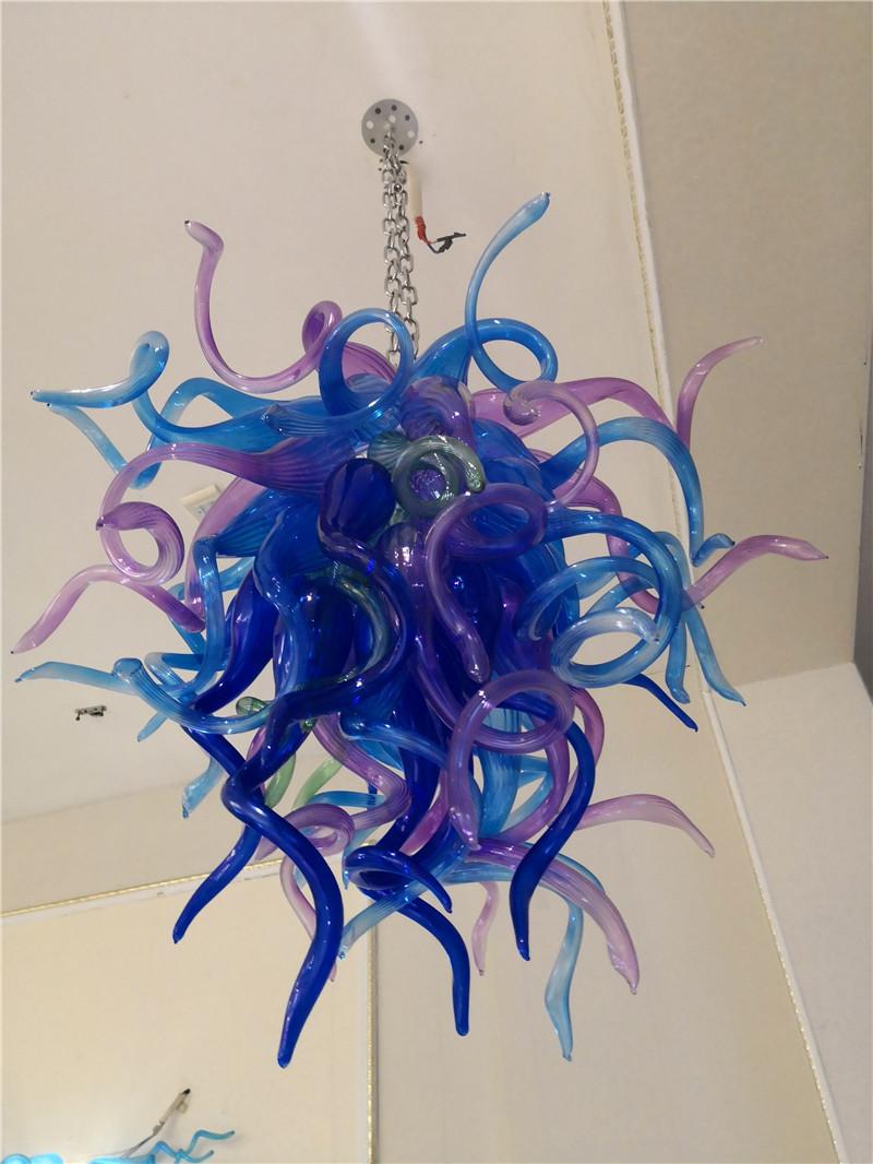 Small elegant blue glass chandelier with modern Italian design for hotel lobbies and hallways