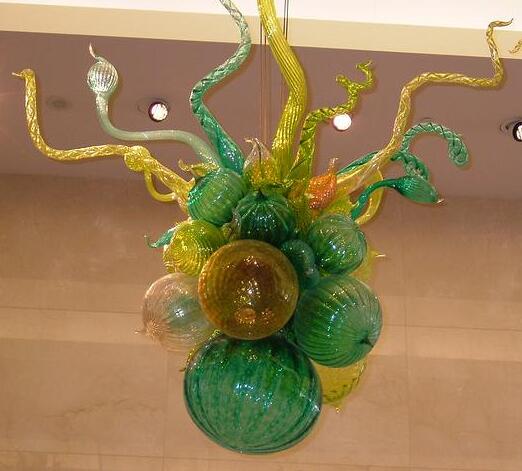 Small elegant green glass LED chandelier lamp for modern living and kids' rooms