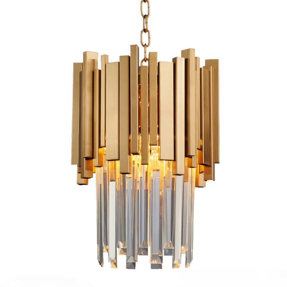 Small modern gold round kitchen chandelier with K9 crystal for dining room or foyer in chrome finish