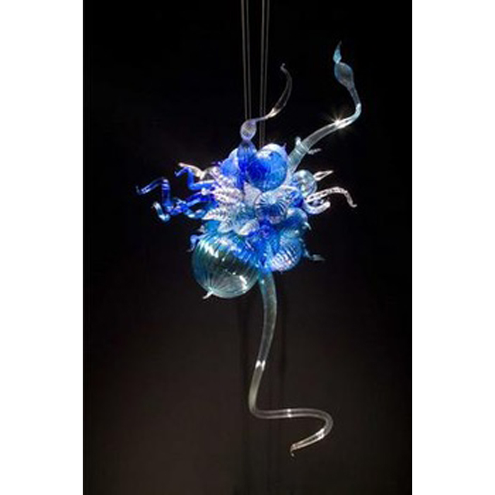 Small modern LED chandelier with artistic Murano-style colored glass design