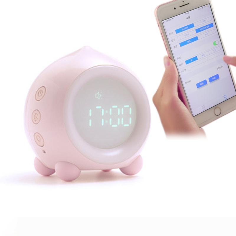 Smart Bluetooth alarm clock with sleep training, LED night light, and home decor features