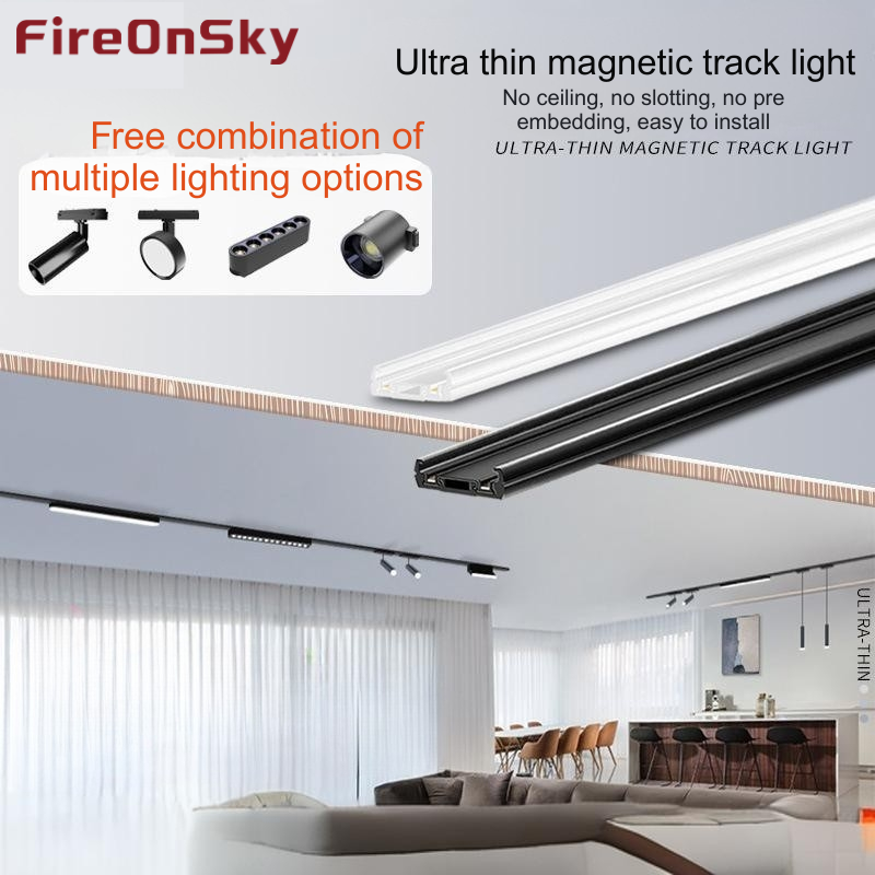 Smart Ultra-Slim Magnetic Track Lighting for Living Rooms - LED Spotlights with Easy Installation, No Main Light Flood Feature