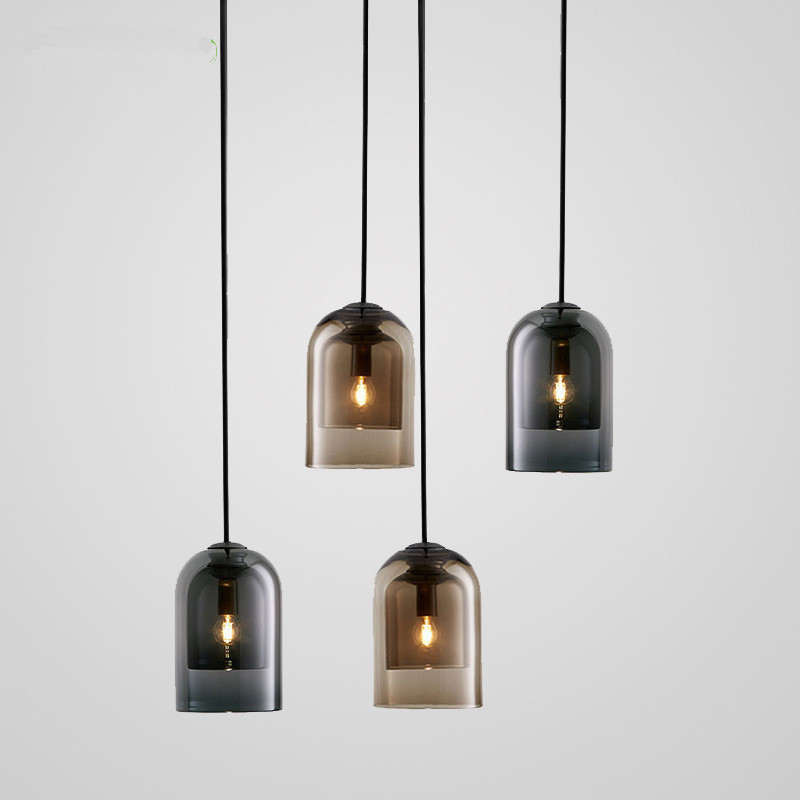 Smoke grey amber glass dining chandelier lighting with E14 110V/220V suspension for bedroom or loft pendant lamp