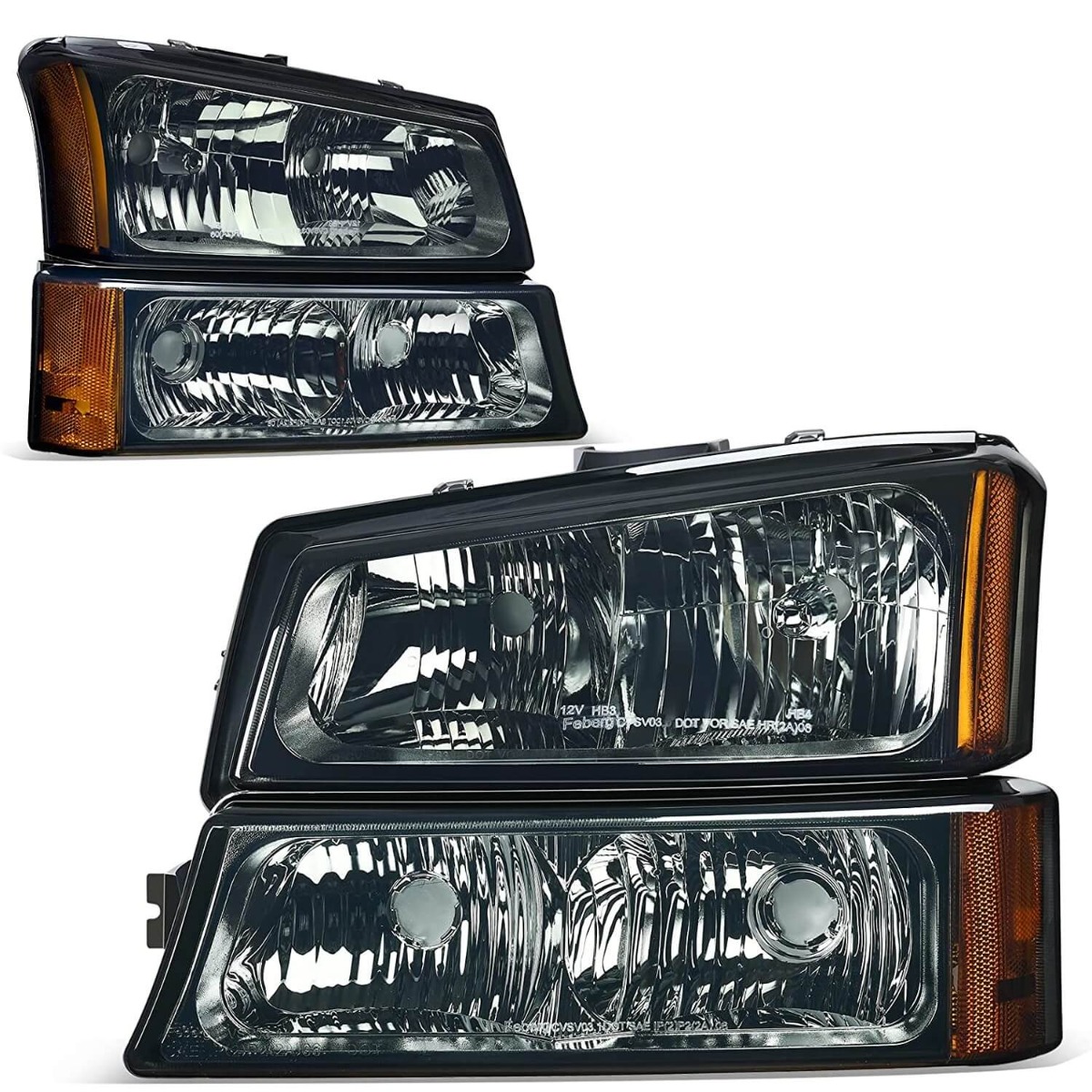 Smoke lens headlight assembly for 2003-2006 Chevy Silverado and Avalanche trucks