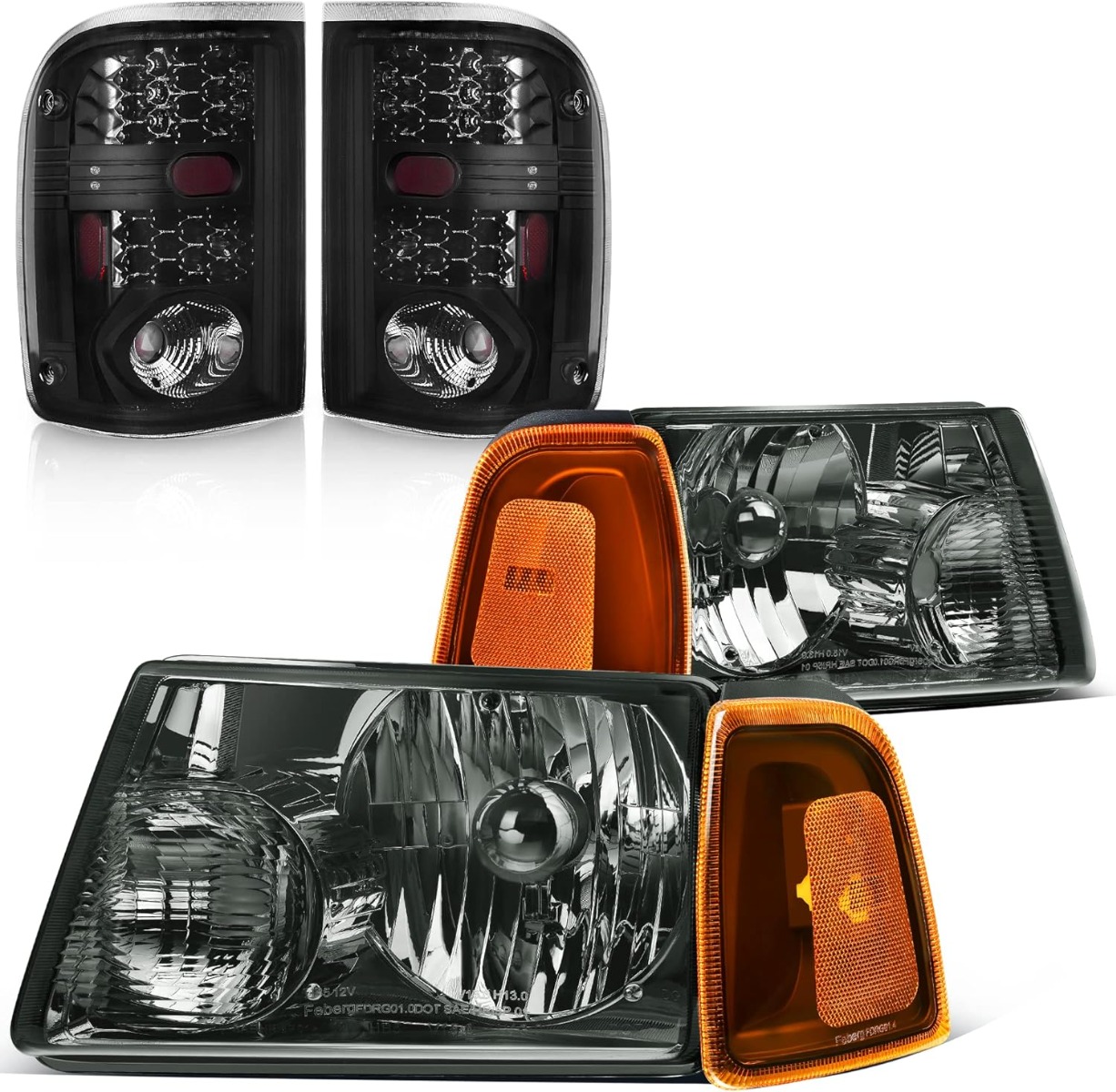 Smoke-housed headlight and taillight set for 2001-2005 Ford Ranger models