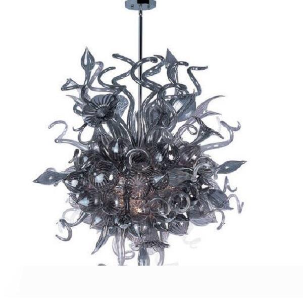 Smoky Gray Handcrafted Murano Glass Chandelier with Modern Design and LED Lighting, CE UL Certified