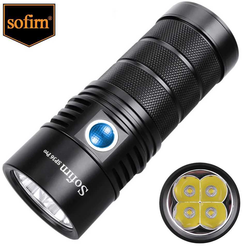Sofirn SP36 Pro: 8000-lumen USB-C rechargeable flashlight with 4 SST40 LEDs and 18650 battery support