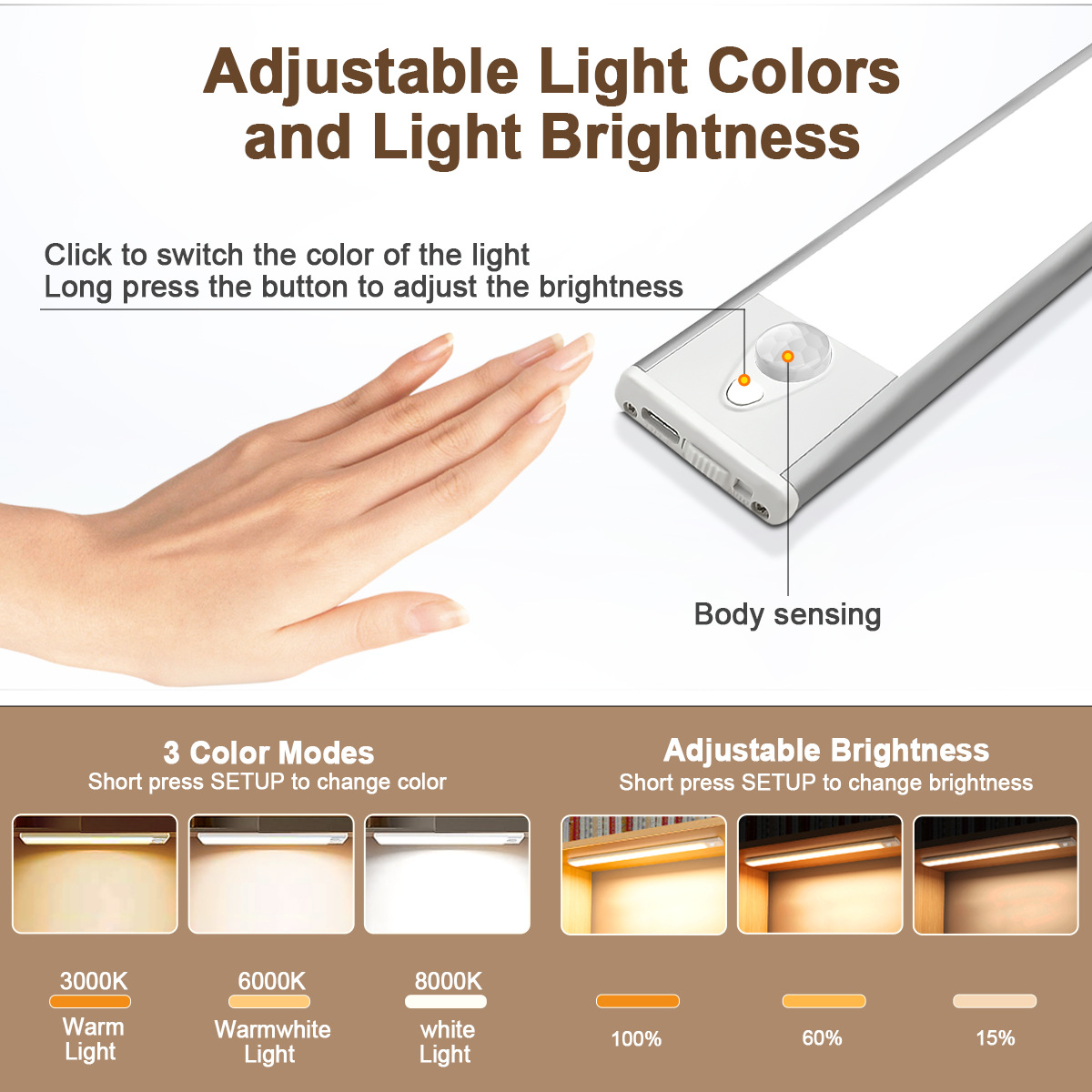 Soft Light Human Body Sensor Cabinet Light, 30cm Rechargeable Magnetic LED Closet Light with 3 Color Temperatures-127 HCP251