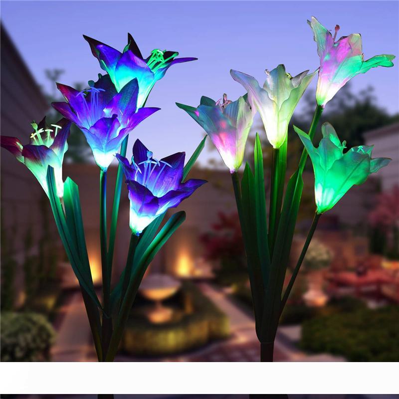 Solar Garden Stake Lights LED Lily Flower Lights Multi-Color Changing Landscape Decorative Lamp IP55 for Garden Patio